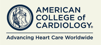 The logo for the American College of Cardiology features a stylized drawing of a heart within a circular frame on the left, accompanied by the organization's name. Below, the text reads "Advancing Heart Care Worldwide." The background is light-colored.