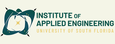 Logo for the University of South Florida's Institute of Applied Engineering. The design features a stylized atomic structure in green, encircling a golden star, positioned to the left of the text. The university name is displayed beneath the institute title.
