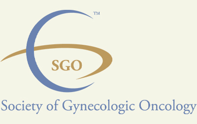A logo for the Society of Gynecologic Oncology (SGO), featuring stylized blue and gold crescent shapes overlapping with "SGO" in the center. Below, the full name "Society of Gynecologic Oncology" is written in blue text.