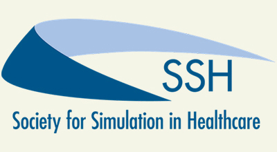 Logo of the Society for Simulation in Healthcare (SSH) featuring a blue and light blue abstract design resembling a wave or ribbon. The initials "SSH" are prominently displayed, with the full name "Society for Simulation in Healthcare" written below.