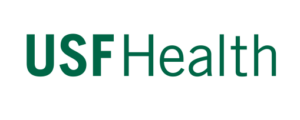 Logo of USF Health with the text "USF Health University of South Florida" in a green font against a white background. The word "Health" is placed beside "USF" and the "University of South Florida" is in smaller font beneath "USF Health.